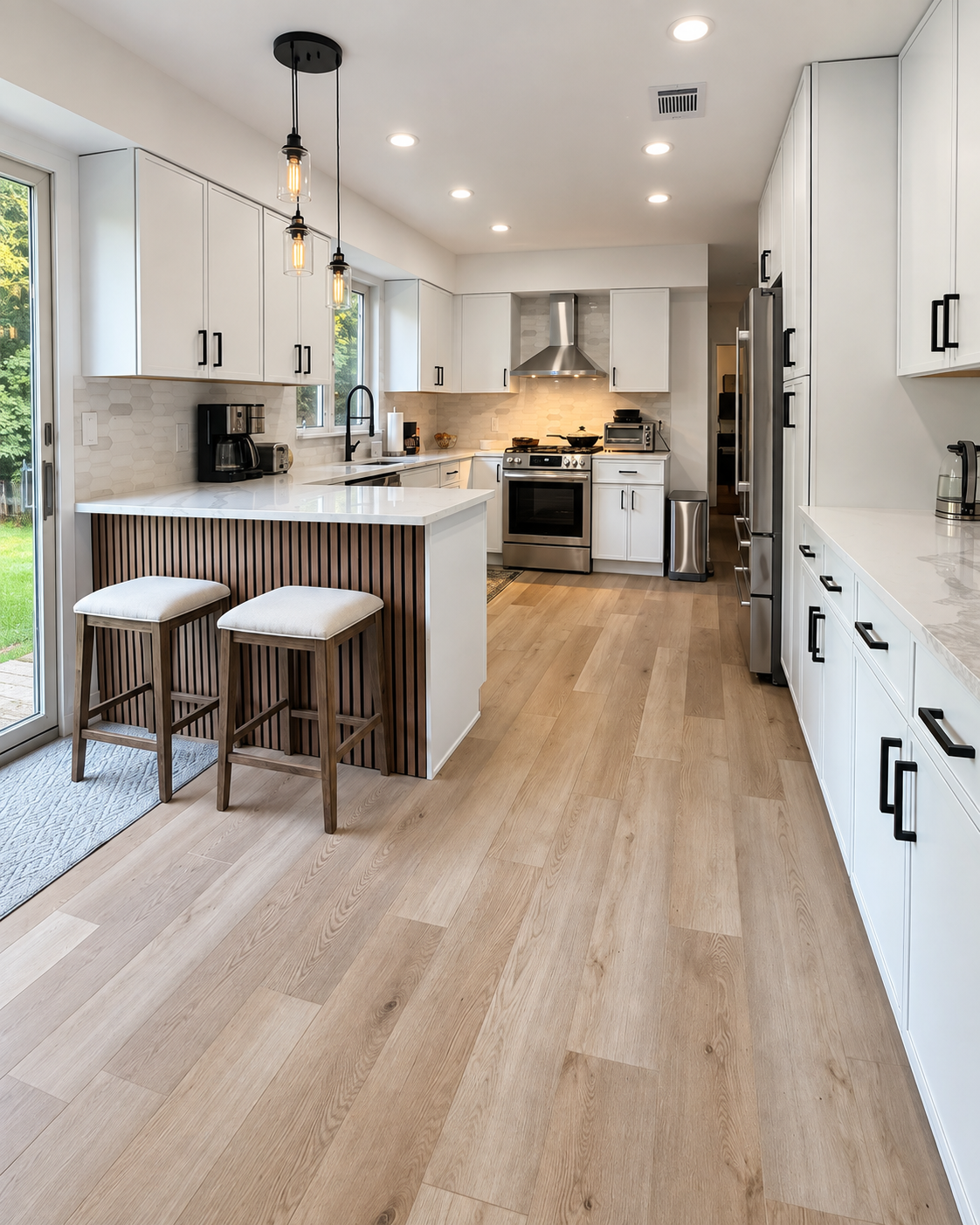 Luxury vinyl plank flooring in a renovated New Jersey kitchen